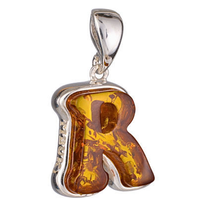 Sterling Silver and Baltic Amber R Initial Pendant Necklace