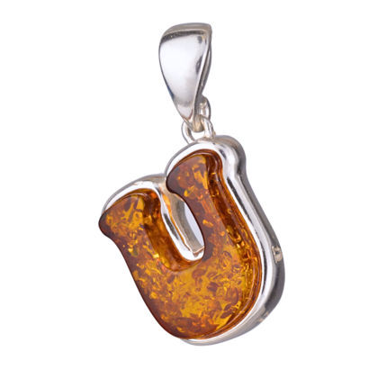 Sterling Silver and Baltic Amber U Initial Pendant Necklace
