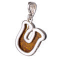 Sterling Silver and Baltic Amber U Initial Pendant Necklace