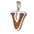 Sterling Silver and Baltic Amber V  Initial Pendant Necklace