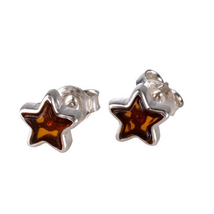 Sterling Silver and Baltic Amber Honey Amber Post Back Star Earrings