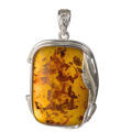 Hand Made Sterling Silver and Baltic Honey Amber Rectangular Pendant