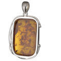 Hand Made Sterling Silver and Baltic Honey Amber Rectangular Pendant
