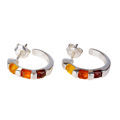 Sterling Silver and Baltic Multicolored Amber Hoop Earrings