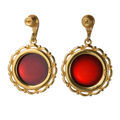 Gold Plated 925 Sterling Silver Baltic Red Amber Round Earrings