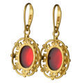 Gold Plated 925 Sterling Silver Baltic Red Oval Amber Fish Hook Earrings