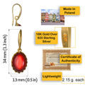 Gold Plated 925 Sterling Silver Baltic Red Amber Fish Hook Earrings