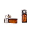 "Petra honey Baltic amber stud earrings in 925 sterling silver, rectangular genuine amber post back earrings handcrafted in Poland"