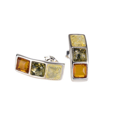 Sterling Silver and Multicolored Baltic Amber Post Back Earrings