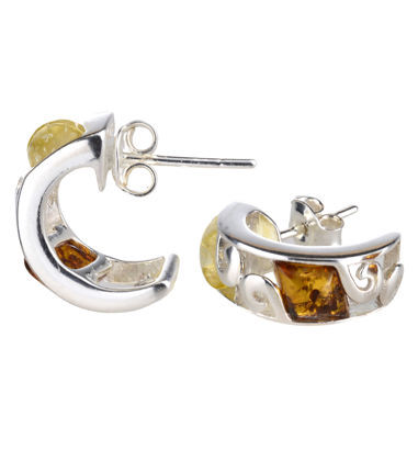 925 Sterling Silver and Baltic Amber Huggie Hoop Earrings