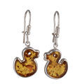 Sterling Silver and Baltic Amber Kidney Hook Honey Amber Duck Earrings