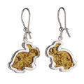 Sterling Silver and Baltic Amber Kidney Hook Honey Amber Bunny Earrings