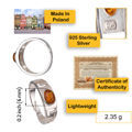 Baltic Honey Amber and Sterling Silver Greek Key Meander Ring - Adjustable