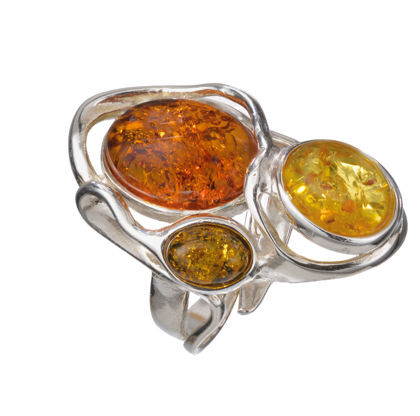 Front view of Baltic Multicolored Amber and Sterling Silver Adjustable Ring