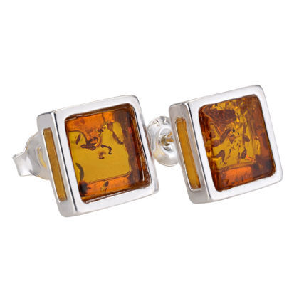 Sterling Silver and Baltic Honey Amber Square Post Back Earrings