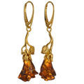 18K Gold Plated 925 Sterling Silver Baltic Honey Amber Lever Back Rose Earrings