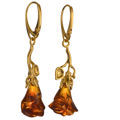 18K Gold Plated 925 Sterling Silver Baltic Honey Amber Lever Back Rose Earrings