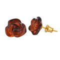 18K Gold Plated Sterling Silver and Baltic Cherry Amber Bullet Clutch Rose Earrings