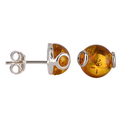 Sterling Silver and Baltic Honey Round Amber Post Back Earrings