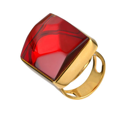 Baltic Red Amber  and 18K Gold Plated Sterling Silver Ring - Adjustable