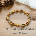 18K Gold Plated 925 Sterling Silver and Baltic Multicolored Amber Bracelet