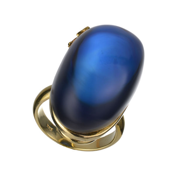 Gold Plated Sterling Silver and Baltic Blue Amber Adjustable Ring
