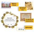Amber and Gold Bracelet  - 18K Gold Plated 925 Sterling Silver, Amethyst, and Baltic Green Amber Adjustable Bracelet