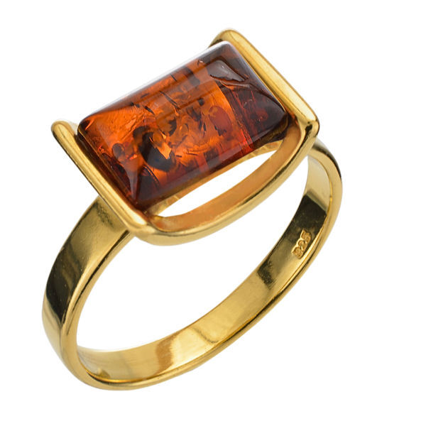 18K Gold Plated Sterling Silver Baltic Honey Amber Ring Main Picture