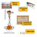 Sterling Silver and Baltic Honey Amber Irish Claddagh Ring