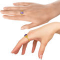 rectangular amethyst ring in gold on hand