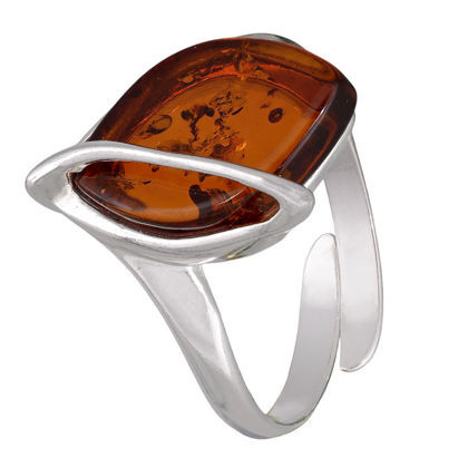 Image of Honey Amber and Sterling Silver Adjustable Ring "Hanna" front View