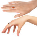 Image of Honey Amber and Sterling Silver Adjustable Ring "Hanna" top View on Model's hand