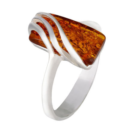 Image of Baltic Honey Amber Ring "Nina" front view