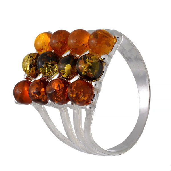 Sterling Silver and Baltic Multicolored Amber Ring "Klaudia"