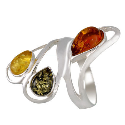 Sterling Silver and Baltic Multicolored Amber Ring "Elsa"