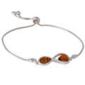 Sterling Silver Honey Baltic  Amber Bolo Bracelet Infinity, Amber Jewelry Collection