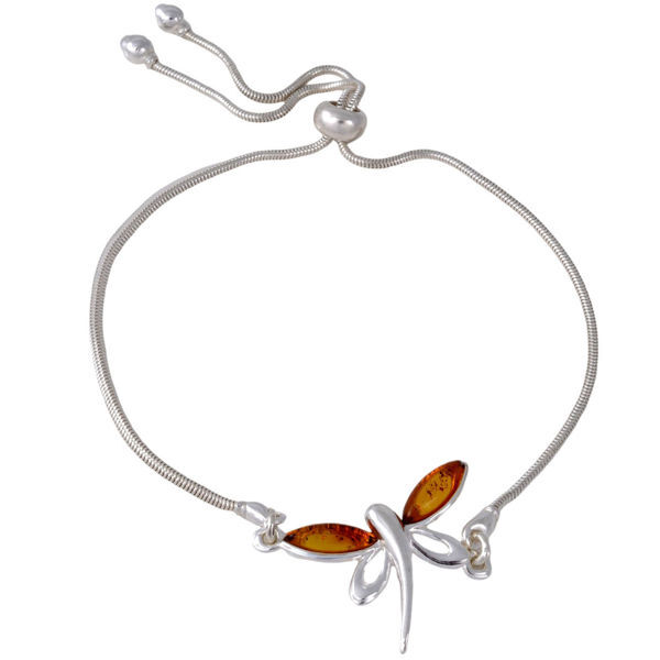 Sterling Silver Honey Baltic Amber Bolo Bracelet Dragonfly, Women's Jewelry