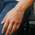 Sterling Silver Honey Baltic Amber Bolo Bracelet Dragonfly on a model, Women's Jewelry