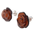 Image of Carved Cherry Baltic Amber Earrings Roses