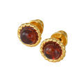 18K Gold Plated Sterling Silver and Honey Baltic Amber Stud Earrings, Bullet Clutch Closure