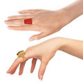 Image of Elegant Ring with Baltic Honey Amber and 18K Gold Plated Sterling Silver on Model's Hand