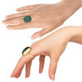 Image of Elegant Ring with Baltic Blue Green Amber and 18K Gold Plated Sterling Silver on Hand