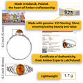 Sterling Silver and Baltic Honey Celtic Amber Ring "Celtic Knots"