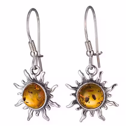 925 Sterling Silver Baltic Honey Sun Amber Earrings, Handmade Gemstone Earrings, Vintage Style Oxidized Sterling Silver
