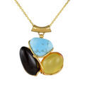 Gold Plated 925 Sterling Silver Baltic Amber Pendant with Lemon, Cherry & Turquoise Stones, Handmade in Poland