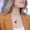 Gold Plated 925 Sterling Silver Baltic Amber Pendant with Lemon, Cherry & Turquoise Stones, Handmade in Poland