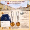 Genuine Baltic honey amber drop earrings in 925 sterling silver, handcrafted in Poland, lab certified amber, lightweight 2.6g, round amber stones 8mm with leverback hooks, natural amber jewelry for women