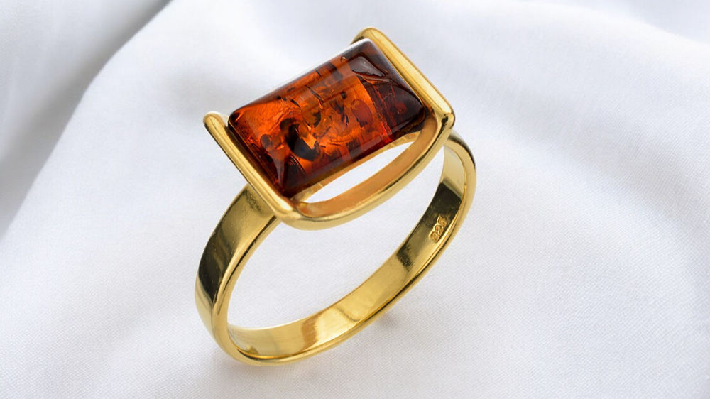 18K Gold Plated Sterling Silver Baltic Honey Amber Ring