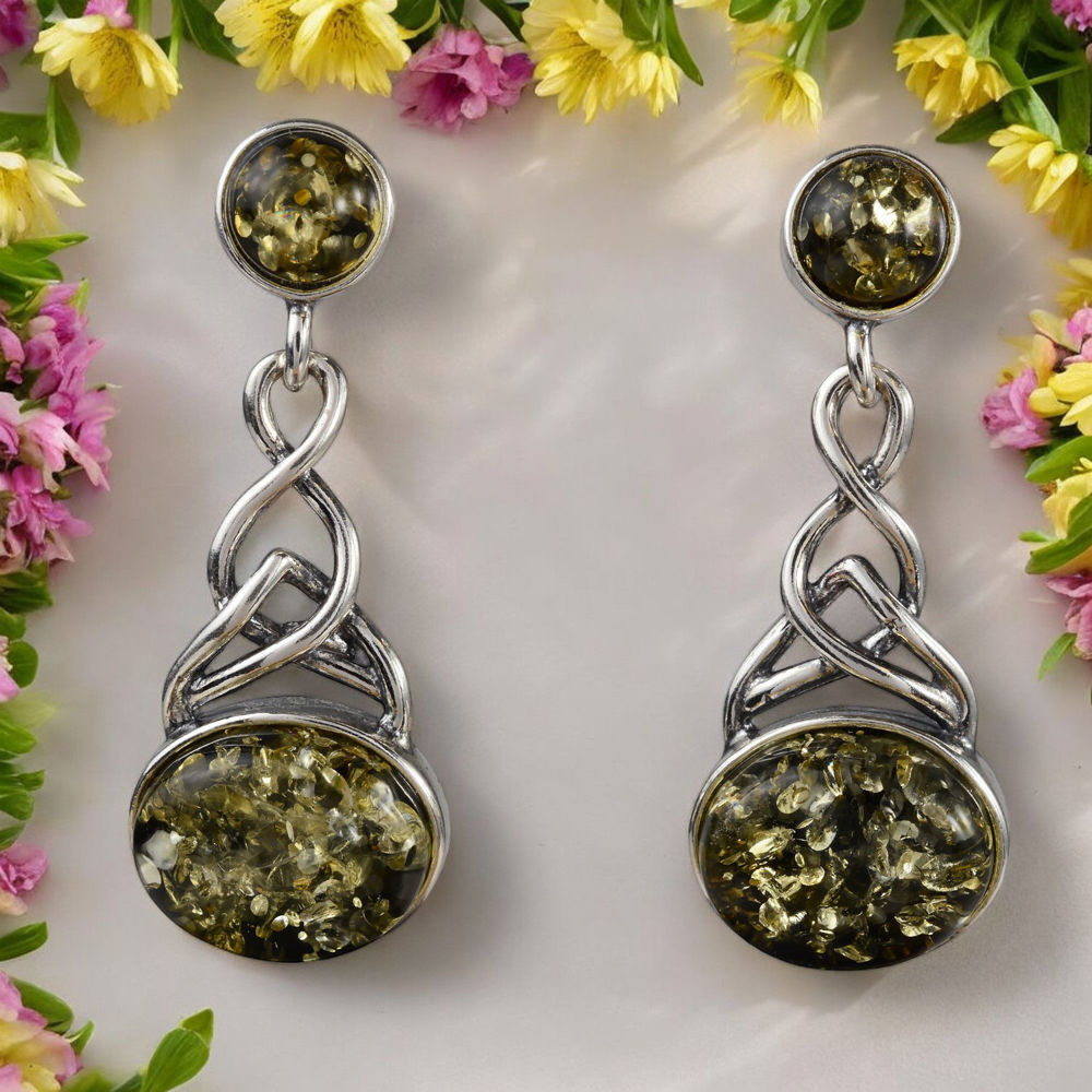 green amber earrings