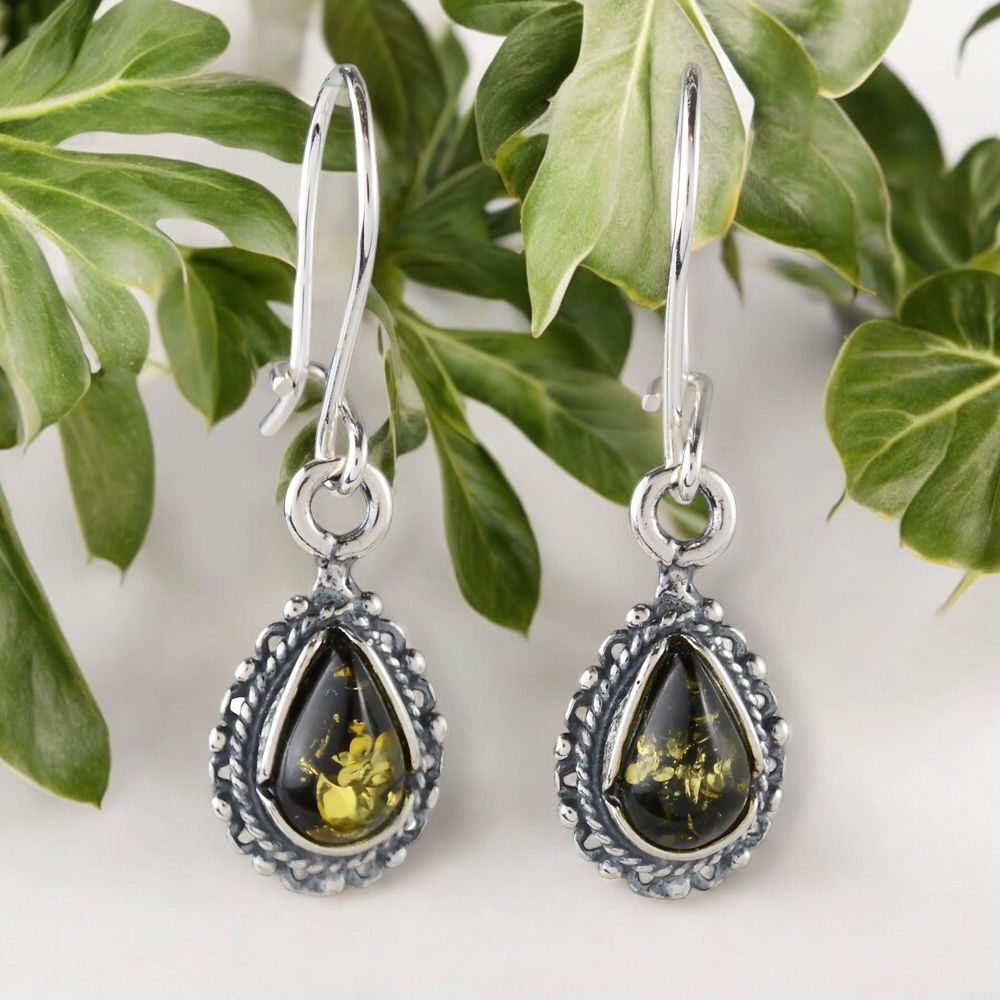 green amber earrings